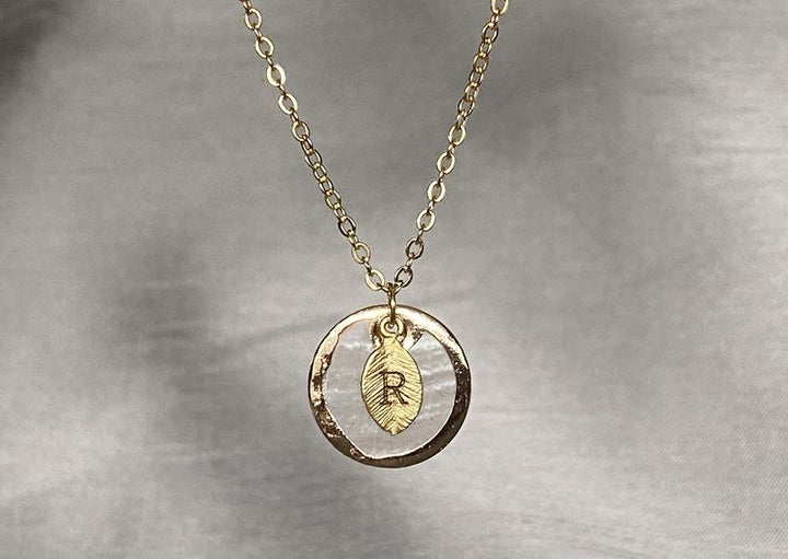June Birthstone Necklace, Mother-of-pearl Necklace, Shell Pendant, Personalized Necklace, Bridesmaid Necklace, Initial Necklace