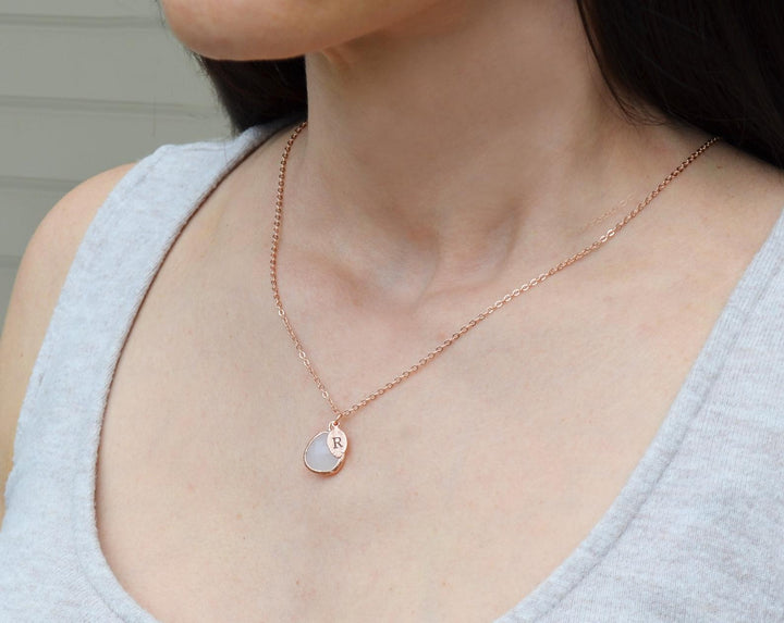 June Birthstone Necklace, Personalized Moonstone Necklace, Bridesmaid Necklace, Custom Initial Necklace, Gift for Her, Moonstone Jewelry