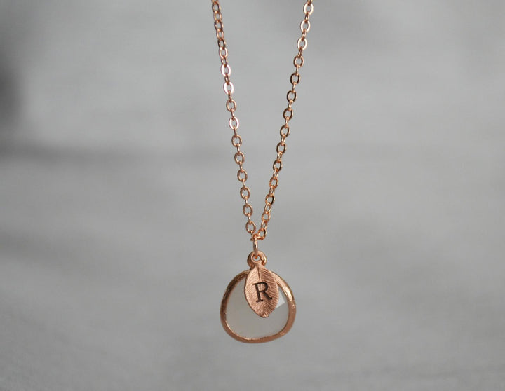 June Birthstone Necklace, Personalized Moonstone Necklace, Bridesmaid Necklace, Custom Initial Necklace, Gift for Her, Moonstone Jewelry