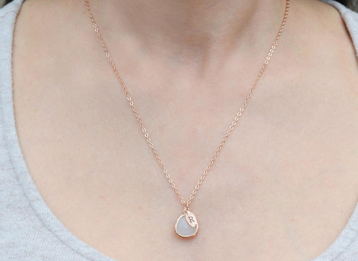 June Birthstone Necklace, Personalized Moonstone Necklace, Bridesmaid Necklace, Custom Initial Necklace, Gift for Her, Moonstone Jewelry