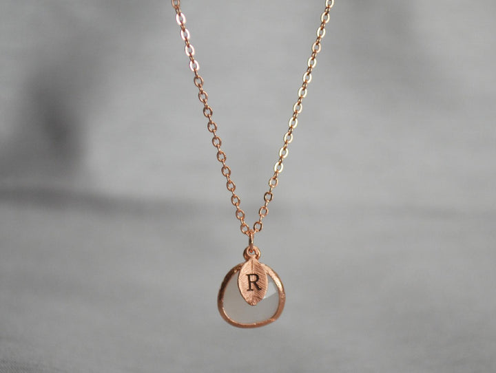 June Birthstone Necklace, Personalized Moonstone Necklace, Bridesmaid Necklace, Custom Initial Necklace, Gift for Her, Moonstone Jewelry