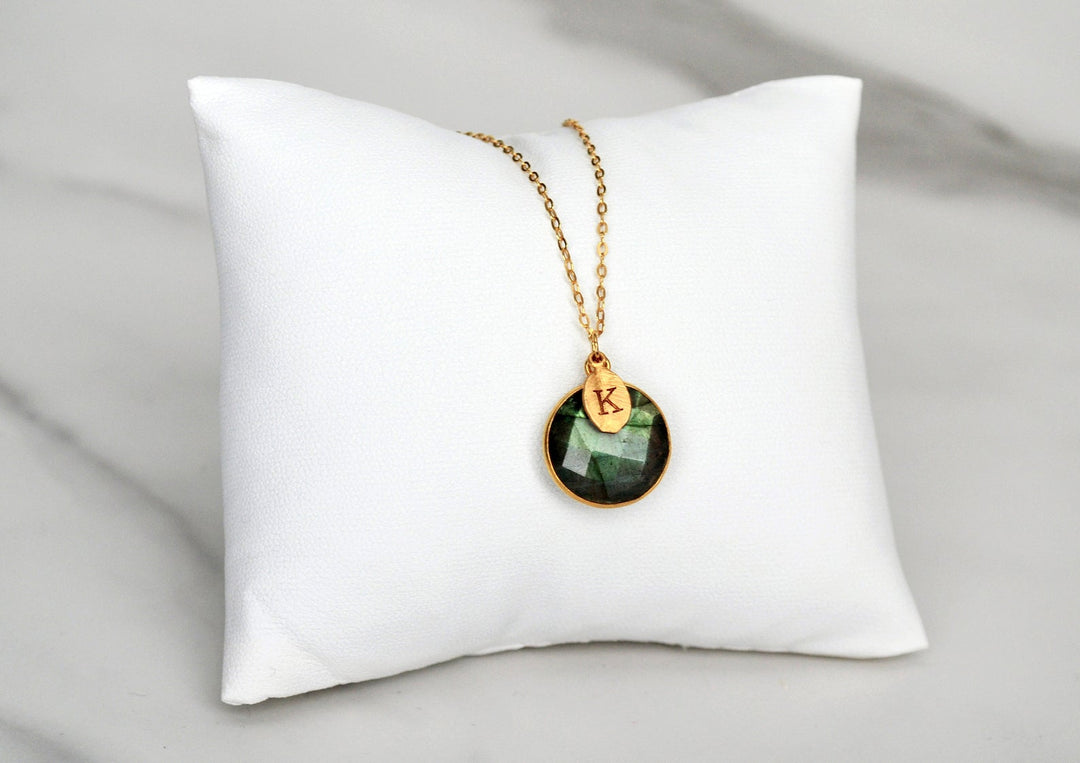Labradorite Necklace, 18K Gold, Sterling Silver, Bridesmaid Gift, Gift for Her, Mom Gift, Personalized Round Necklace, Labradorite jewelry,