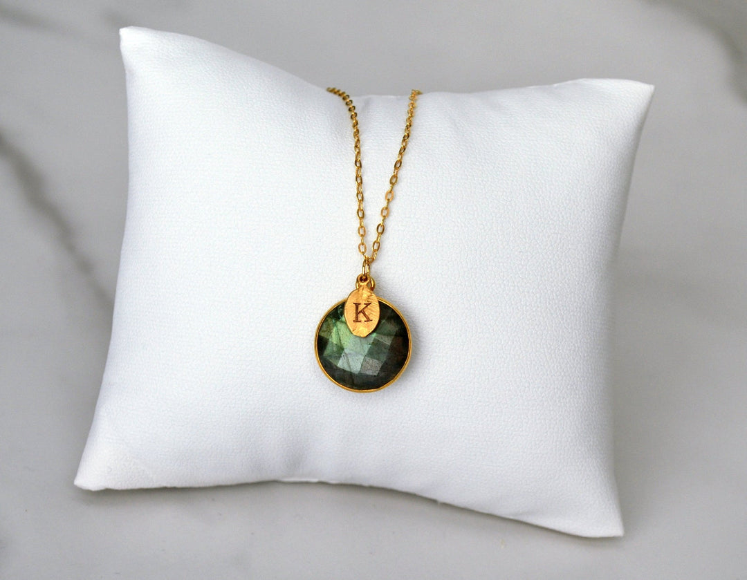 Labradorite Necklace, 18K Gold, Sterling Silver, Bridesmaid Gift, Gift for Her, Mom Gift, Personalized Round Necklace, Labradorite jewelry,
