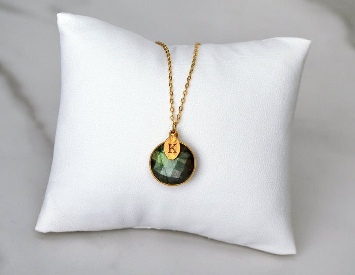 Labradorite Necklace, 18K Gold, Sterling Silver, Bridesmaid Gift, Gift for Her, Mom Gift, Personalized Round Necklace, Labradorite jewelry,
