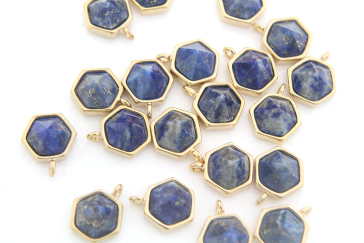 Lapis Necklace, Bridesmaid Necklace, Custom Initial Necklace, Leaf Necklace, Letter Necklace, Gift for her, Cobalt Blue Hexagon Necklace