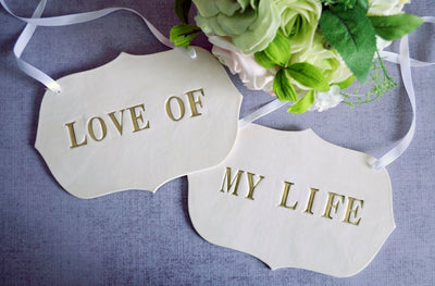 Large 'Love Of My Life' Wedding Sign Set to Hang on Chair and Use as Photo Prop