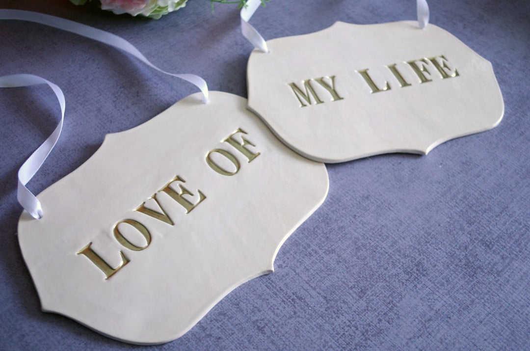 Large 'Love Of My Life' Wedding Sign Set to Hang on Chair and Use as Photo Prop