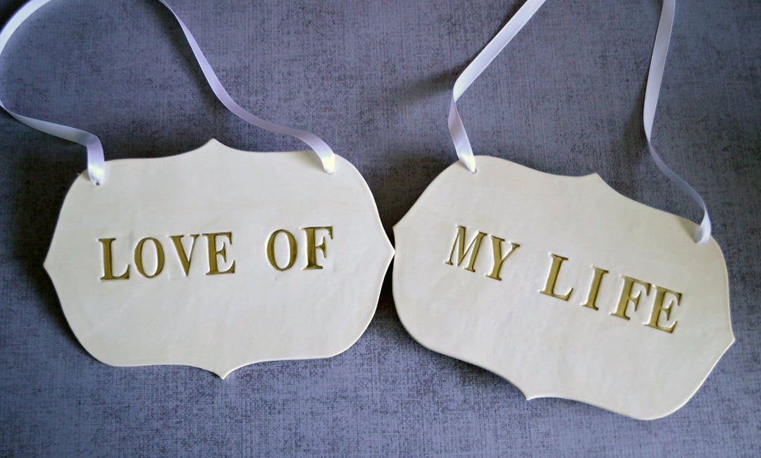 Large 'Love Of My Life' Wedding Sign Set to Hang on Chair and Use as Photo Prop