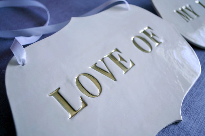 Large 'Love Of My Life' Wedding Sign Set to Hang on Chair and Use as Photo Prop