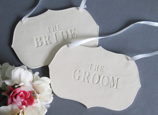 Large The Bride & The Groom Wedding Sign Set to Hang on Chair and Use as Photo Prop