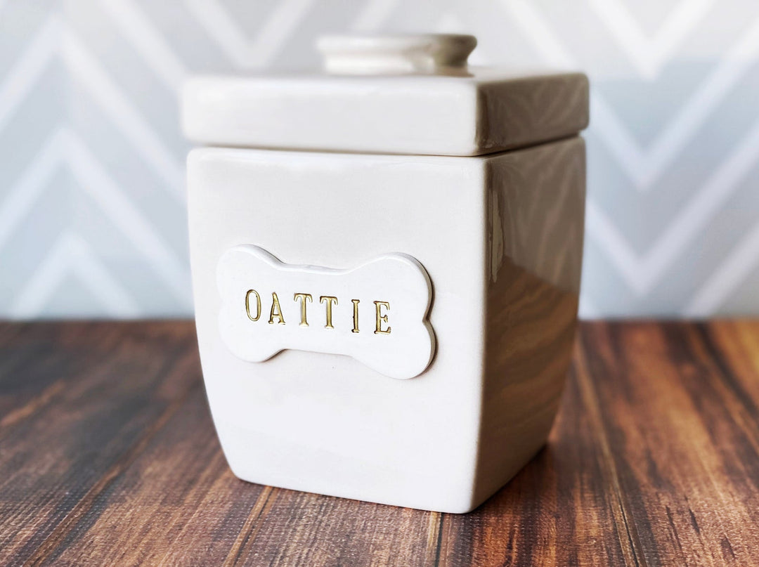 Large Personalized Dog Treat Jar, Dog Gift, Puppy Gift, Dog Lover Gift, Treat Jar with Bone Tile and Name
