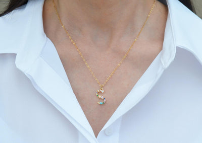 Letter Necklace, Initial Necklace, Friend Gift, Mom Gift, 18K Gold Plated Rainbow Necklace