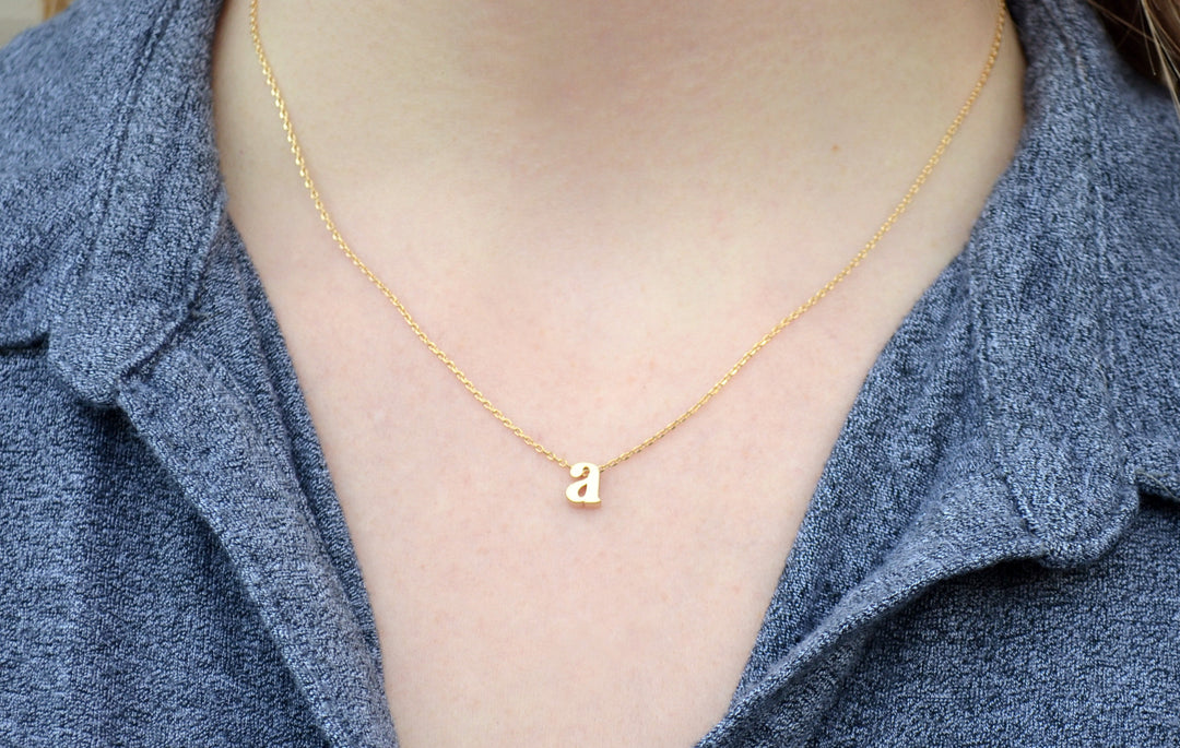 Personalized Initial Letter Necklace - In Gold or Silver - Serif Letter Style