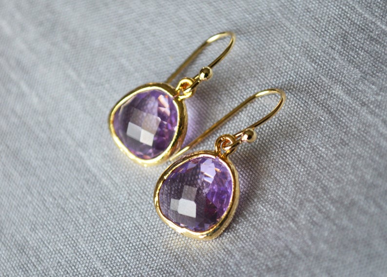 Lilac Earrings, Lilac Jewelry Set, February Birthstone Necklace, Aquarius Necklace