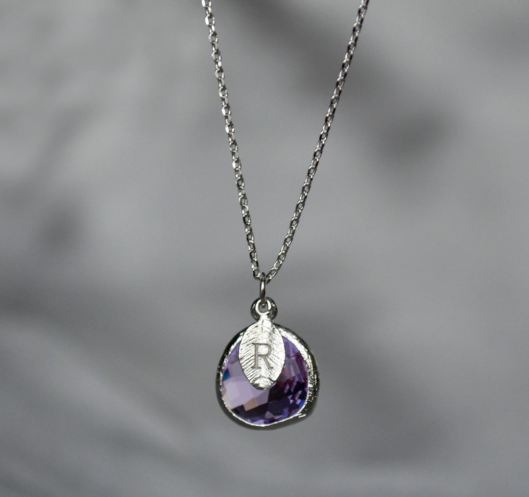 Lilac Stone Necklace - February Birthstone Necklace, Aquarius Necklace, Custom Initial Necklace