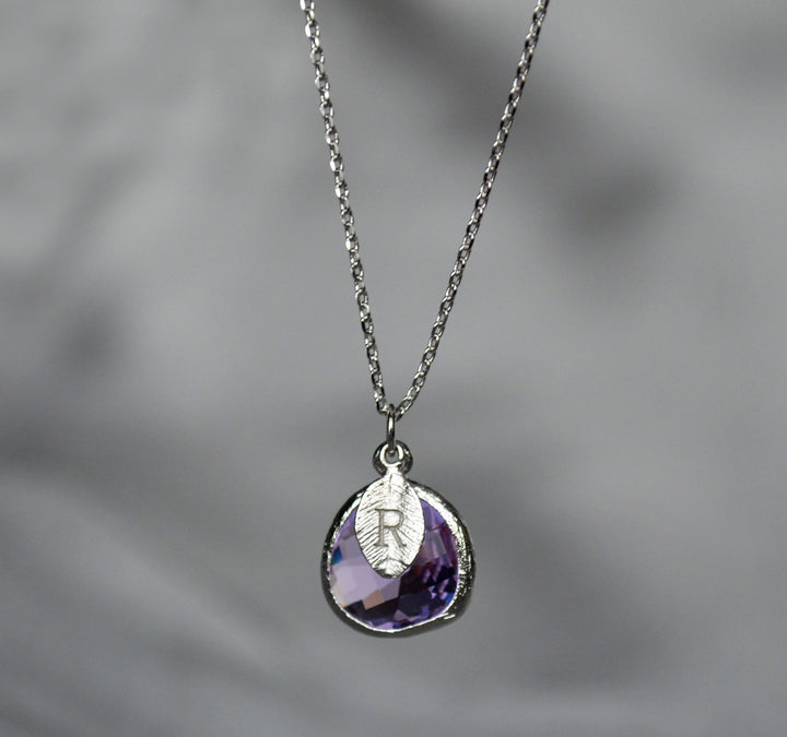 Lilac Stone Necklace - February Birthstone Necklace, Aquarius Necklace, Custom Initial Necklace