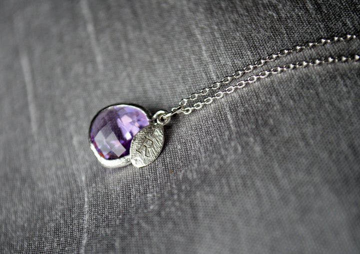 Lilac Stone Necklace - February Birthstone Necklace, Aquarius Necklace, Custom Initial Necklace