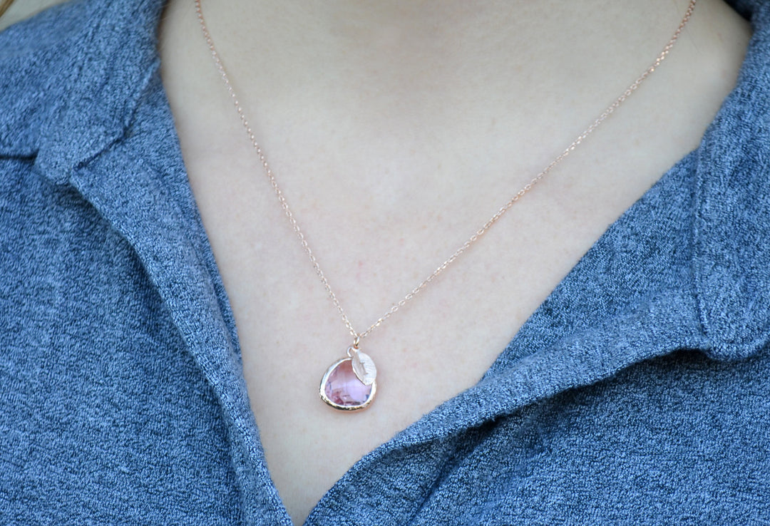 Lilac Stone Necklace - February Birthstone Necklace, Aquarius Necklace, Custom Initial Necklace