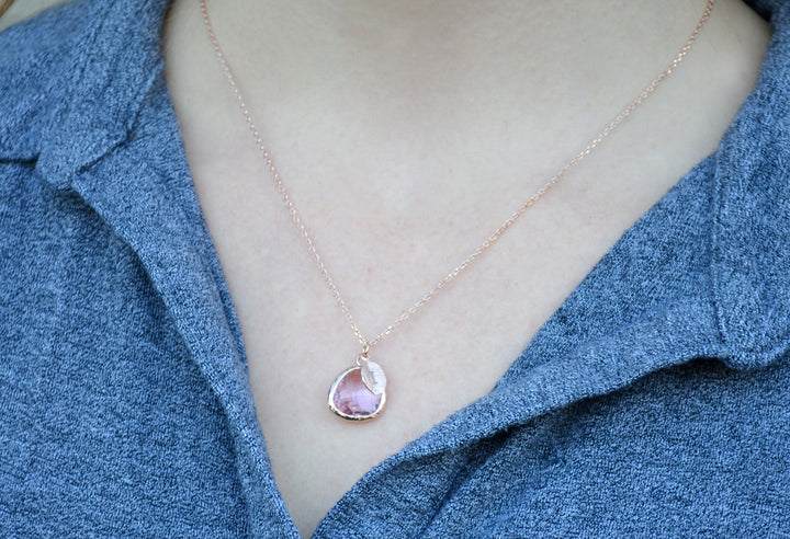Lilac Stone Necklace - February Birthstone Necklace, Aquarius Necklace, Custom Initial Necklace