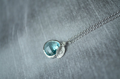 March Birthstone Necklace - Personalized Aquamarine Necklace, Custom Initial Necklace