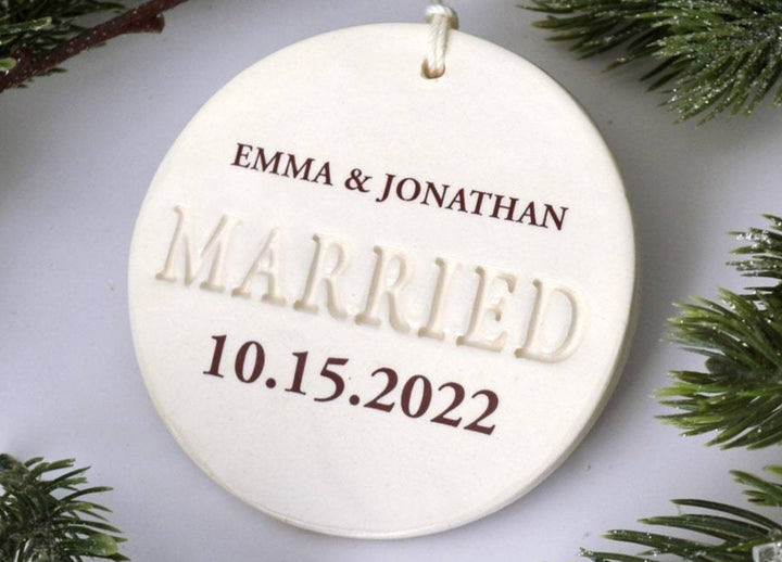 Married Ornament - Wedding Gift, Bridal Shower Gift or Christmas Gift - Custom Newlywed Ornament with Names and Date