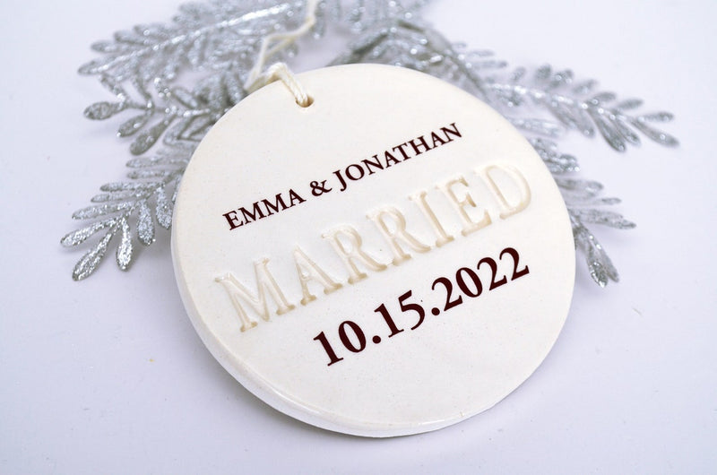 Married Ornament - Wedding Gift, Bridal Shower Gift or Christmas Gift - Custom Newlywed Ornament with Names and Date