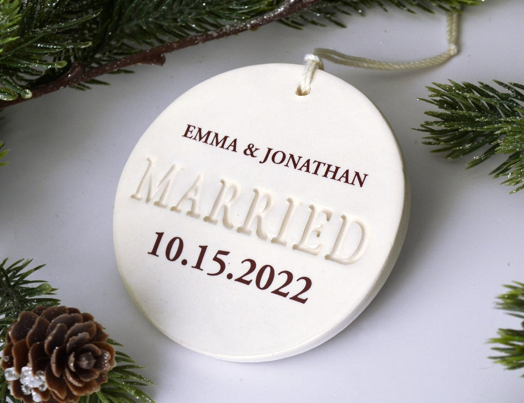 Married Ornament - Wedding Gift, Bridal Shower Gift or Christmas Gift - Custom Newlywed Ornament with Names and Date