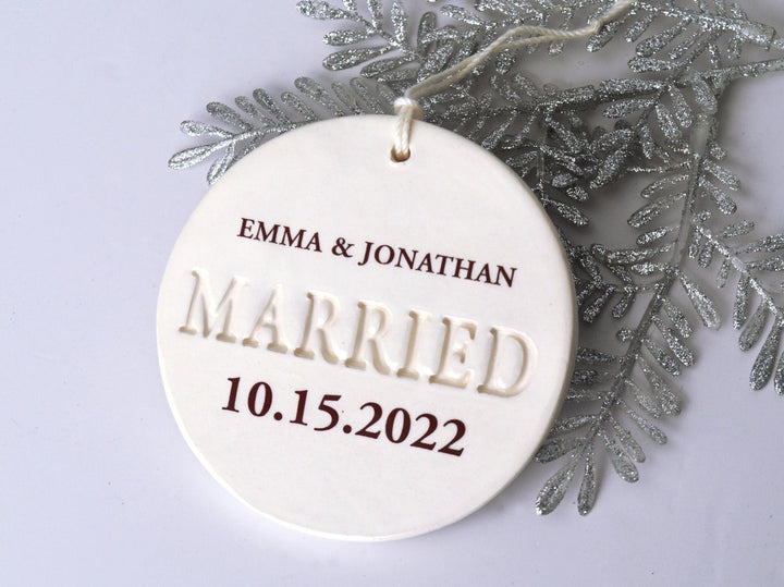 Married Ornament - Wedding Gift, Bridal Shower Gift or Christmas Gift - Custom Newlywed Ornament with Names and Date