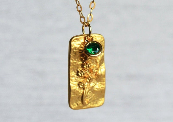 May Birth Month Flower Necklace, Birthstone Stone Necklace, Lily of the Valley Necklace, Mom Gift, Personalized Necklace, Push Present