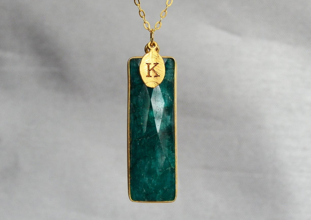 May Birthstone Necklace, Emerald Necklace, Bar Necklace, 18K Gold or Sterling Silver, Personalized Necklace, Bridesmaid Gift, Mom Necklace