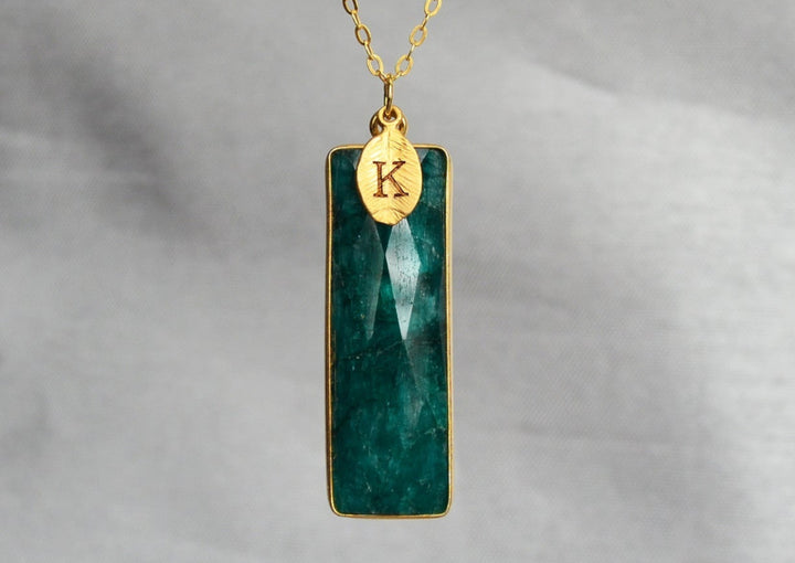 May Birthstone Necklace, Emerald Necklace, Bar Necklace, 18K Gold or Sterling Silver, Personalized Necklace, Bridesmaid Gift, Mom Necklace