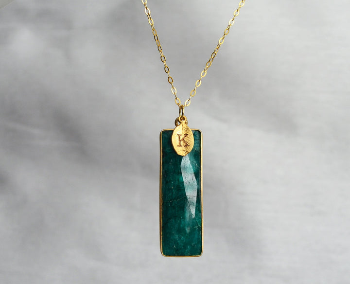 May Birthstone Necklace, Emerald Necklace, Bar Necklace, 18K Gold or Sterling Silver, Personalized Necklace, Bridesmaid Gift, Mom Necklace