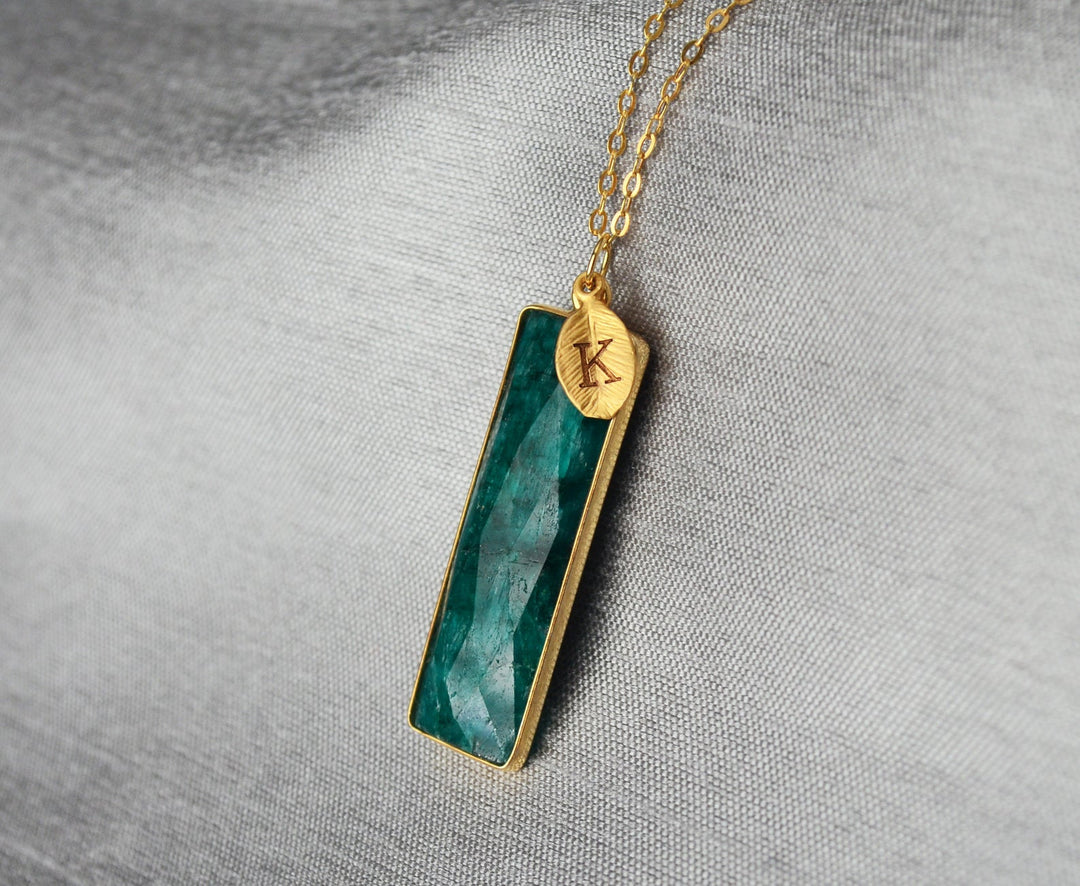 May Birthstone Necklace, Emerald Necklace, Bar Necklace, 18K Gold or Sterling Silver, Personalized Necklace, Bridesmaid Gift, Mom Necklace