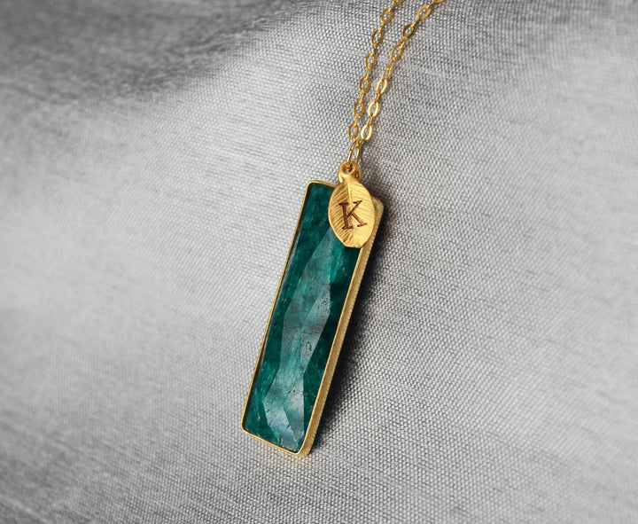 May Birthstone Necklace, Emerald Necklace, Bar Necklace, 18K Gold or Sterling Silver, Personalized Necklace, Bridesmaid Gift, Mom Necklace