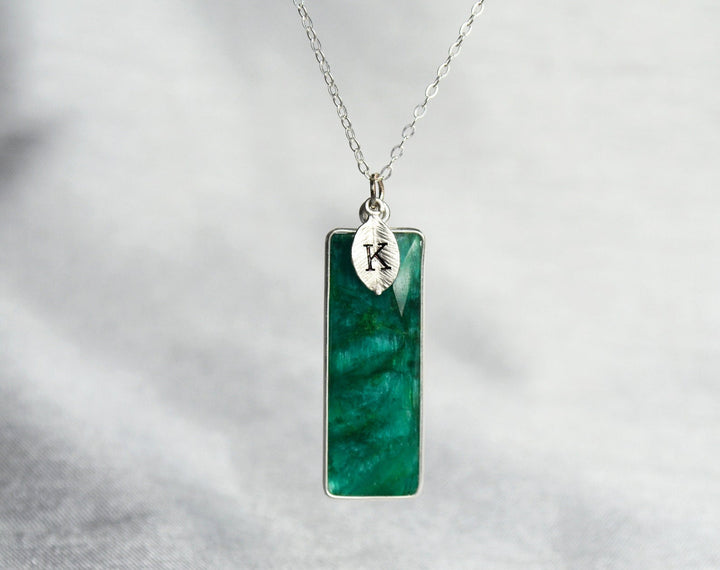 May Birthstone Necklace, Emerald Necklace, Bar Necklace, 18K Gold or Sterling Silver, Personalized Necklace, Bridesmaid Gift, Mom Necklace
