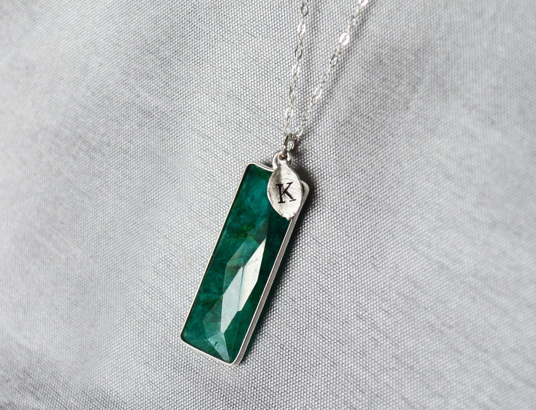 May Birthstone Necklace, Emerald Necklace, Bar Necklace, 18K Gold or Sterling Silver, Personalized Necklace, Bridesmaid Gift, Mom Necklace