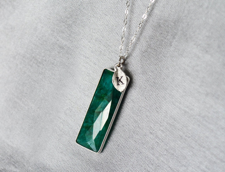May Birthstone Necklace, Emerald Necklace, Bar Necklace, 18K Gold or Sterling Silver, Personalized Necklace, Bridesmaid Gift, Mom Necklace