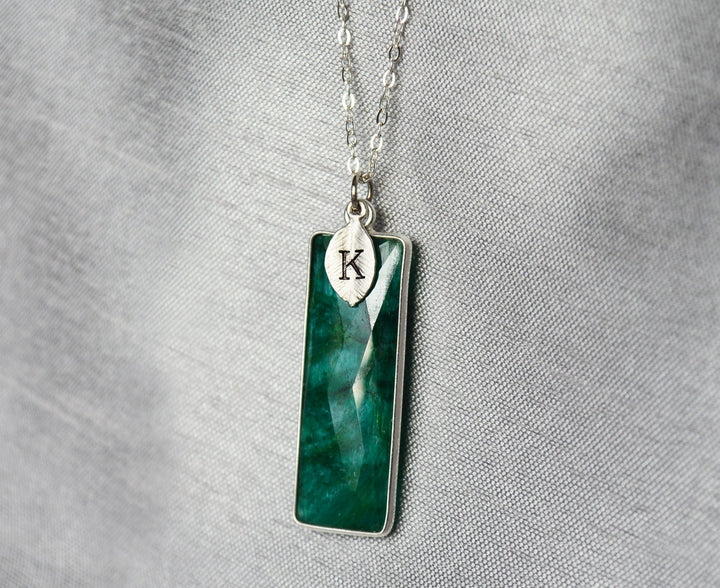 May Birthstone Necklace, Emerald Necklace, Bar Necklace, 18K Gold or Sterling Silver, Personalized Necklace, Bridesmaid Gift, Mom Necklace