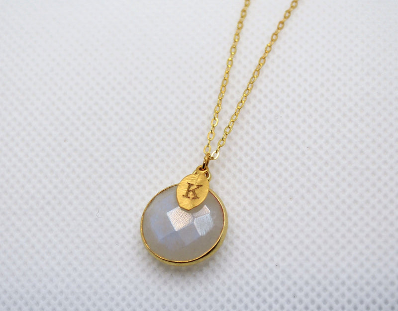 Moonstone Necklace, June Birthstone Necklace, 18K Gold or Sterling Silver, Gift for Wife, Personalized Round Necklace, Bridesmaid, Mom Gift