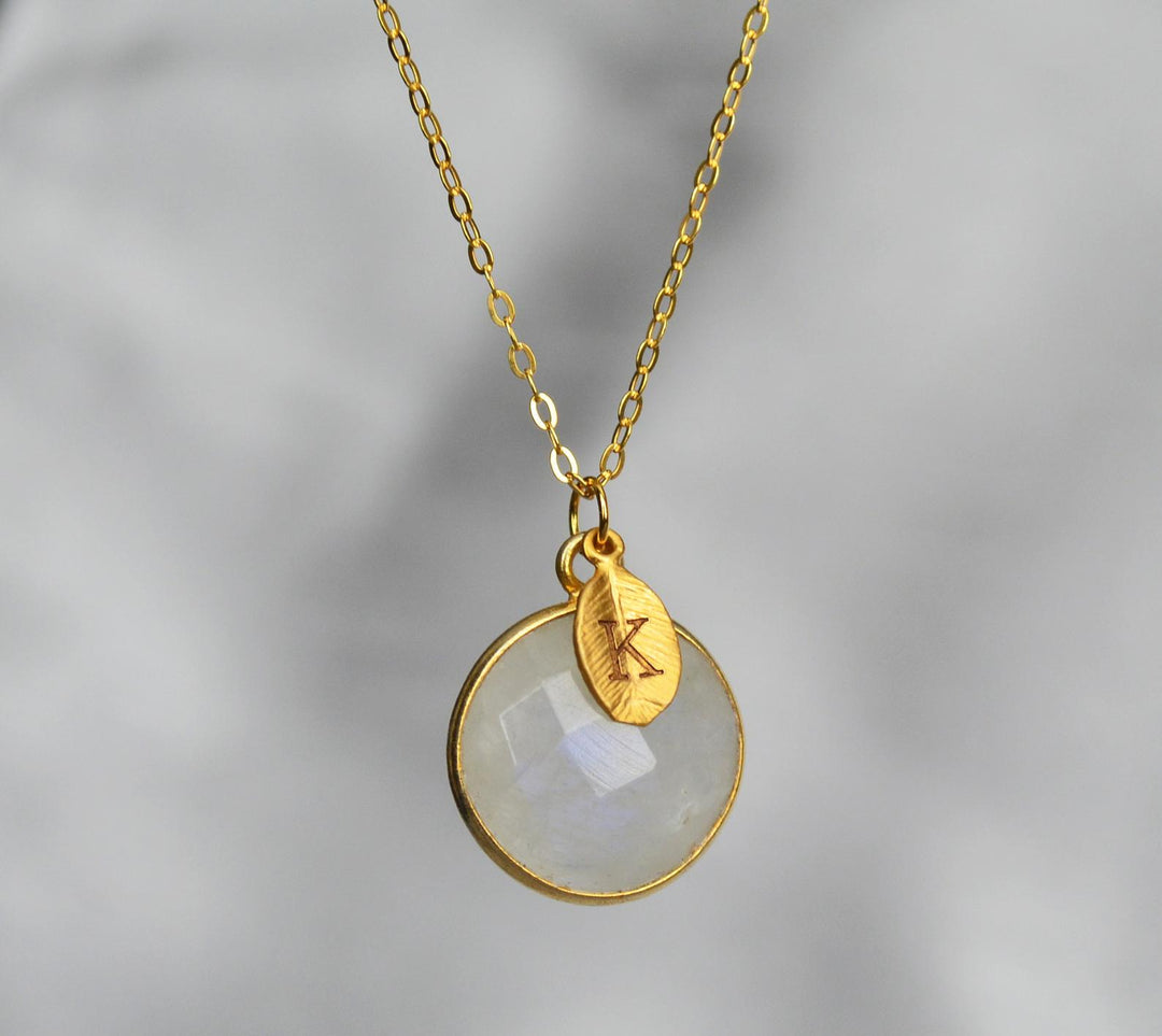 Moonstone Necklace, June Birthstone Necklace, 18K Gold or Sterling Silver, Gift for Wife, Personalized Round Necklace, Bridesmaid, Mom Gift