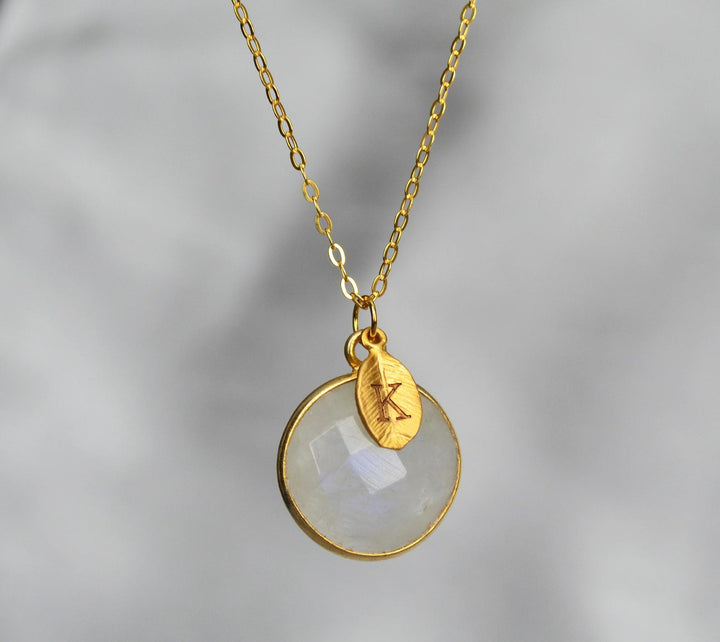 Moonstone Necklace, June Birthstone Necklace, 18K Gold or Sterling Silver, Gift for Wife, Personalized Round Necklace, Bridesmaid, Mom Gift