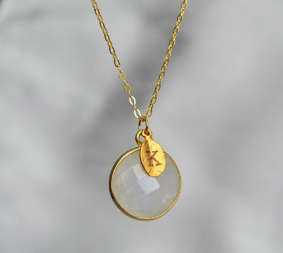 Moonstone Necklace, June Birthstone Necklace, 18K Gold or Sterling Silver, Gift for Wife, Personalized Round Necklace, Bridesmaid, Mom Gift