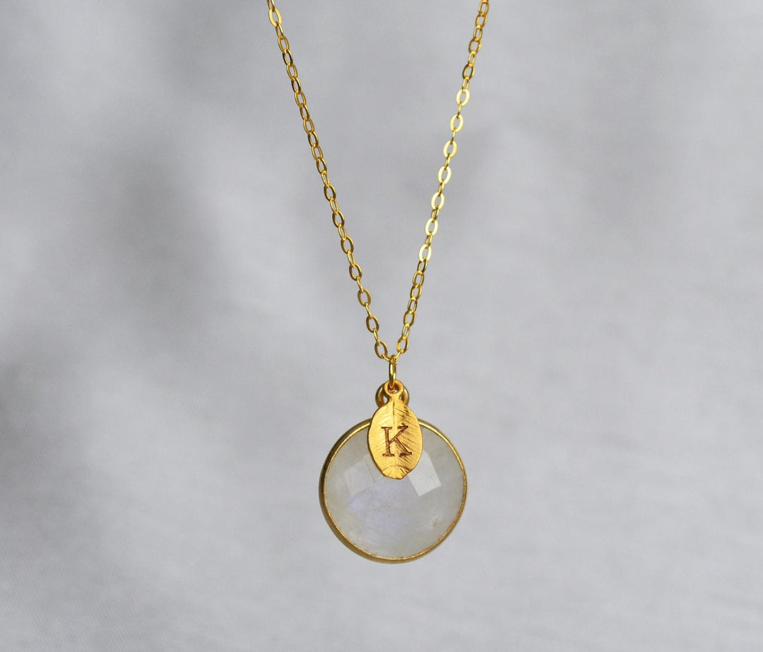 Moonstone Necklace, June Birthstone Necklace, 18K Gold or Sterling Silver, Gift for Wife, Personalized Round Necklace, Bridesmaid, Mom Gift