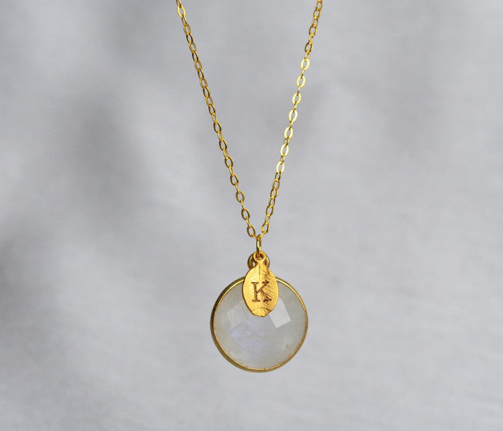 Moonstone Necklace, June Birthstone Necklace, 18K Gold or Sterling Silver, Gift for Wife, Personalized Round Necklace, Bridesmaid, Mom Gift