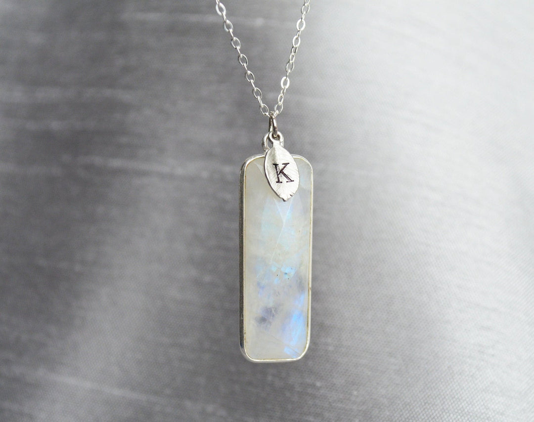 Moonstone Rectangle Necklace, June Birthstone Necklace, Sterling Silver or 18K Gold, Personalized Necklace, Bridesmaid Gift, Mom Necklace