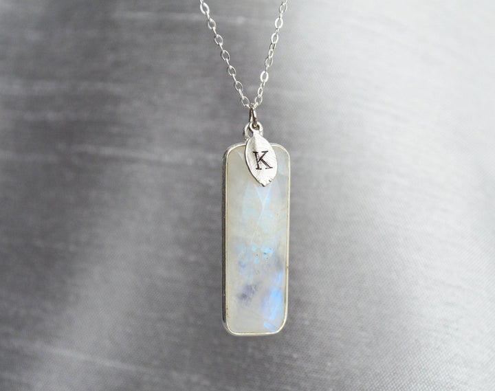Moonstone Rectangle Necklace, June Birthstone Necklace, Sterling Silver or 18K Gold, Personalized Necklace, Bridesmaid Gift, Mom Necklace