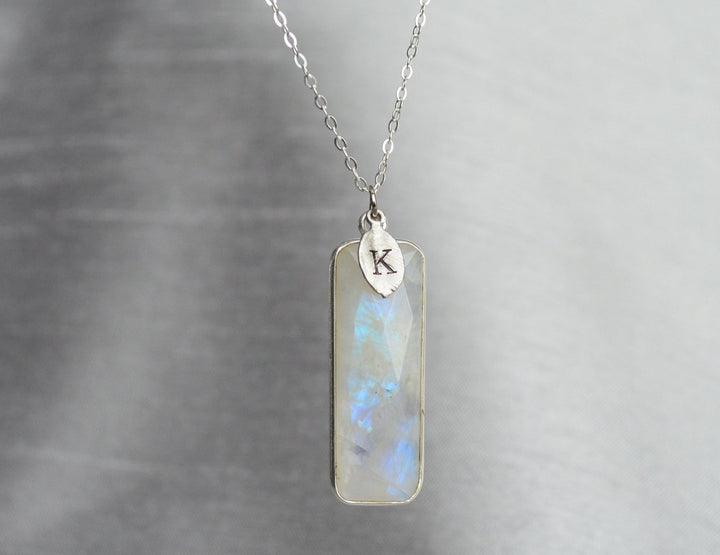 Moonstone Rectangle Necklace, June Birthstone Necklace, Sterling Silver or 18K Gold, Personalized Necklace, Bridesmaid Gift, Mom Necklace