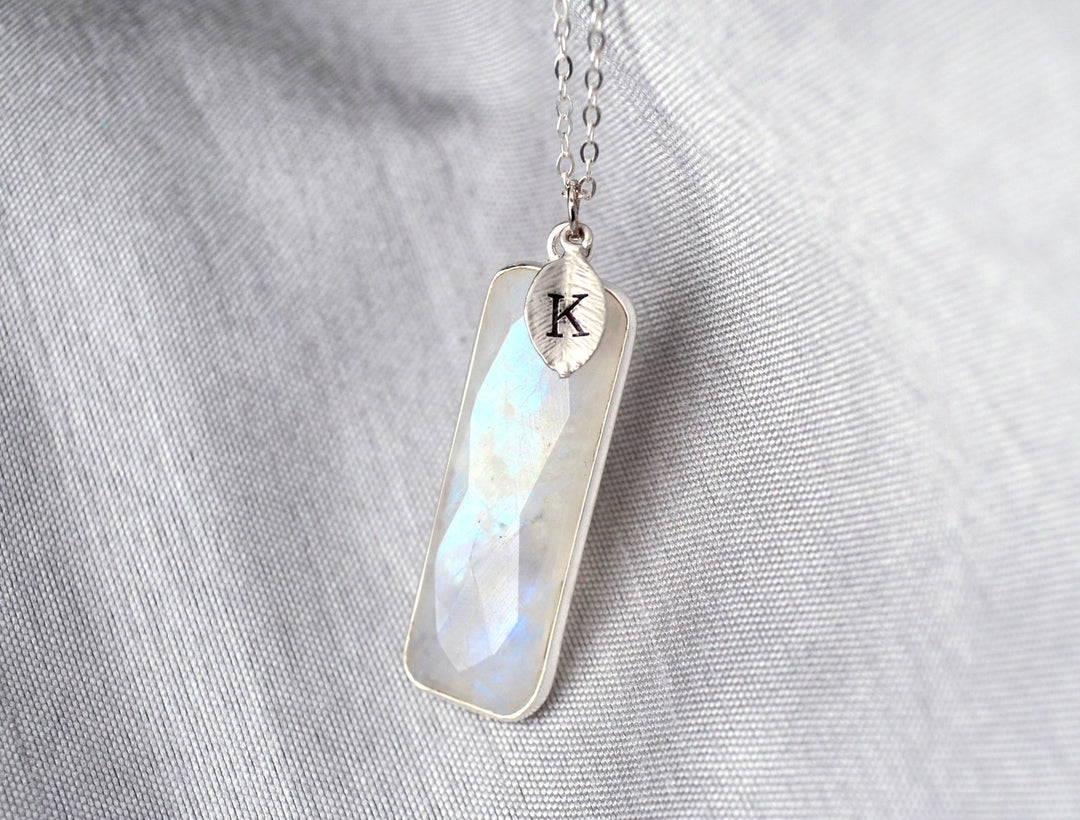 Moonstone Rectangle Necklace, June Birthstone Necklace, Sterling Silver or 18K Gold, Personalized Necklace, Bridesmaid Gift, Mom Necklace