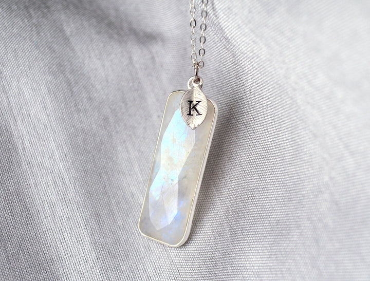 Moonstone Rectangle Necklace, June Birthstone Necklace, Sterling Silver or 18K Gold, Personalized Necklace, Bridesmaid Gift, Mom Necklace