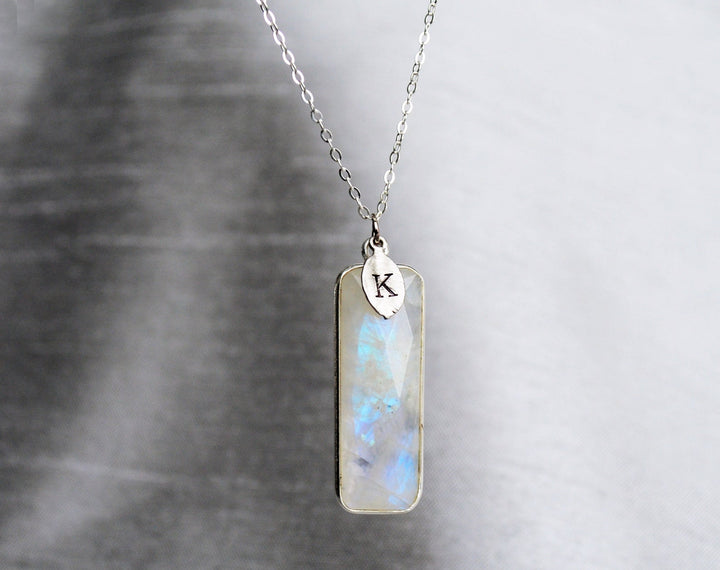 Moonstone Rectangle Necklace, June Birthstone Necklace, Sterling Silver or 18K Gold, Personalized Necklace, Bridesmaid Gift, Mom Necklace